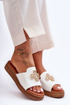 Leather Women's Platform Sandals with Decoration White Azera