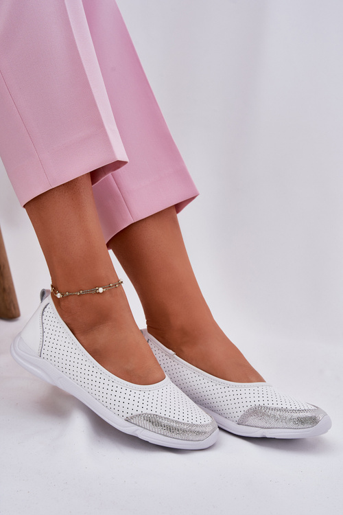 Leather Women's Perforated Ballet Flats White Lucy