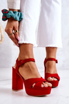 Suede Heeled Sandals Red Semilla