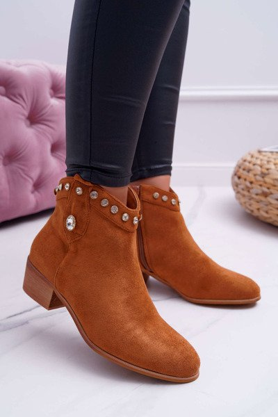Women's Flat Heel Cowboy Boots With Zirconia Camel Patti