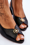 Fashionable Leather Heel Sandals Black Hette