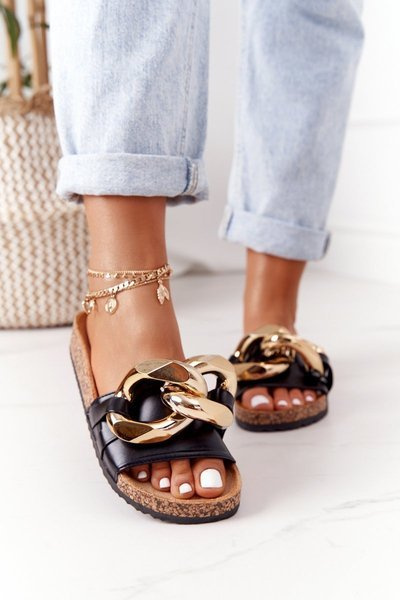 Slippers On The Cork Sole With Chain Black Last Dance
