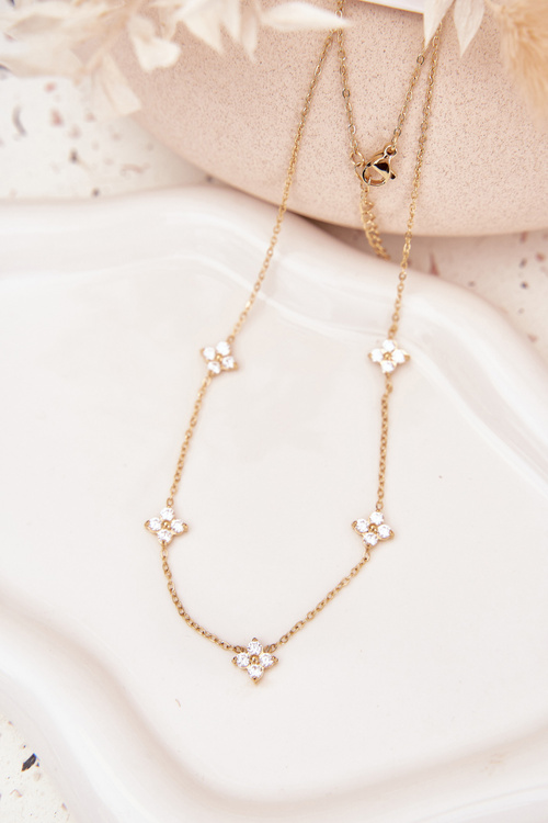 Damski Naszyjnik Stal Chirurgiczna Kwiatuszki Złoty