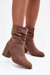 Women's ankle boots with ruching on the heel S.Barski HY52-516 Brown