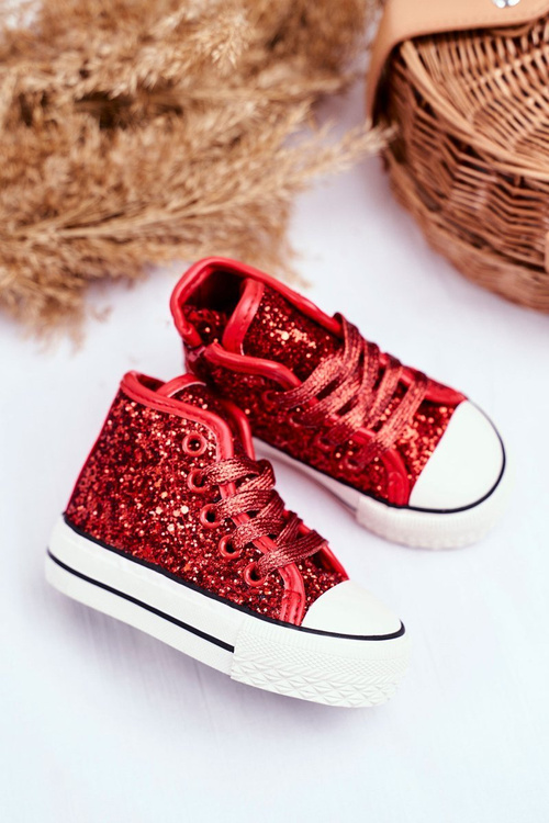 Children's Sneakers With Glitter Red Ally