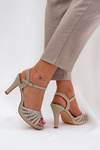 High Heeled Sandals With Decoration And Glitter D&A MR1038-33 Gold