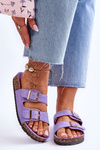 Women's Sandals On Cork Platform With Stripes Violet Doretta