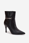 Women's ankle boots on heel with strap and silver element heated black Bellisse