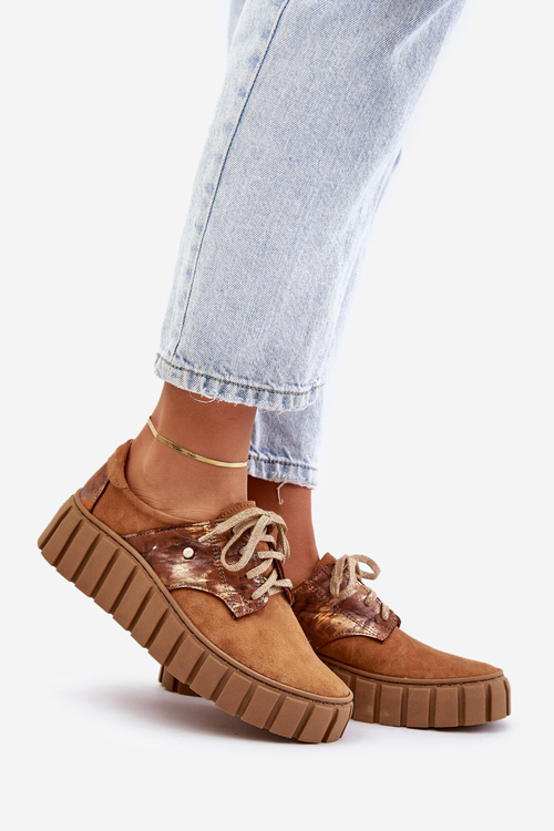 Półbuty Zamszowe Masywna Platforma Brązowe Zazoo 10128