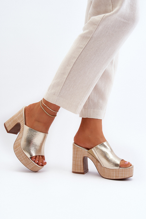 Women's High Heel Slide Sandals in Gold Siobhan