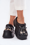 Women's Slide Sandals On Chunky Platform With Embellishments Black Vivira