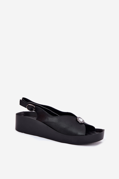 Sandały Skórzane Na Koturnie I Platformie Damskie Czarne S.Barski KV51-020