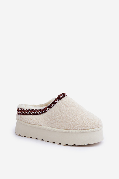 Snow Boots Slippers On Platform With Lambskin Light Beige Ovirissa