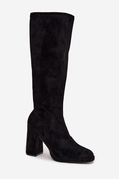 Women's Boots with Stitching on Block Heel Black Brivana