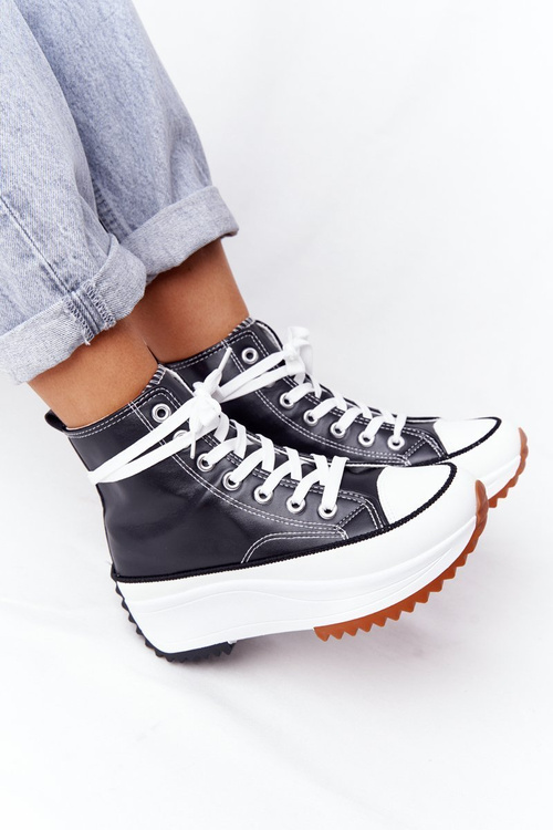 Women's Leather Sneakers On A Platform Black Coachella