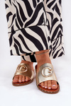 Eco Leather Flat Ladies Sandals With Decorative Detail Gold Frelie