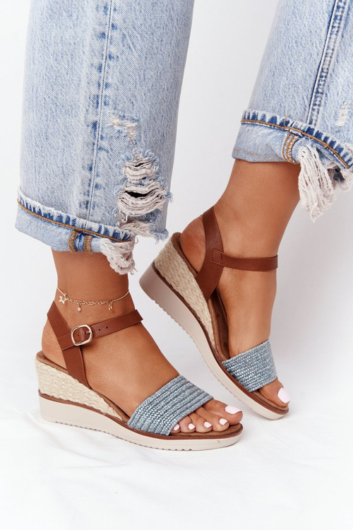 Wedge Sandals With Braids Blue Tenerife