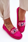 Stylish Suede Moccasins with Decorations Fuchsia Delima