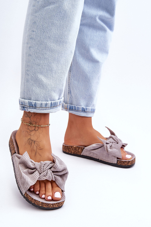 Corduroy Slippers On The Cork Sole Grey Summertime