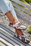 Damskie Mokasyny Loafersy W Łaty Płaskie Brązowo-Białe Soreline