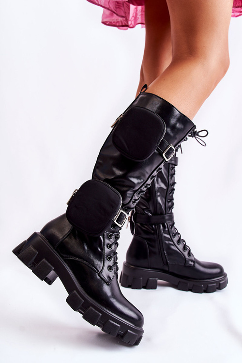 Insulated High Boots With Purses Black Military