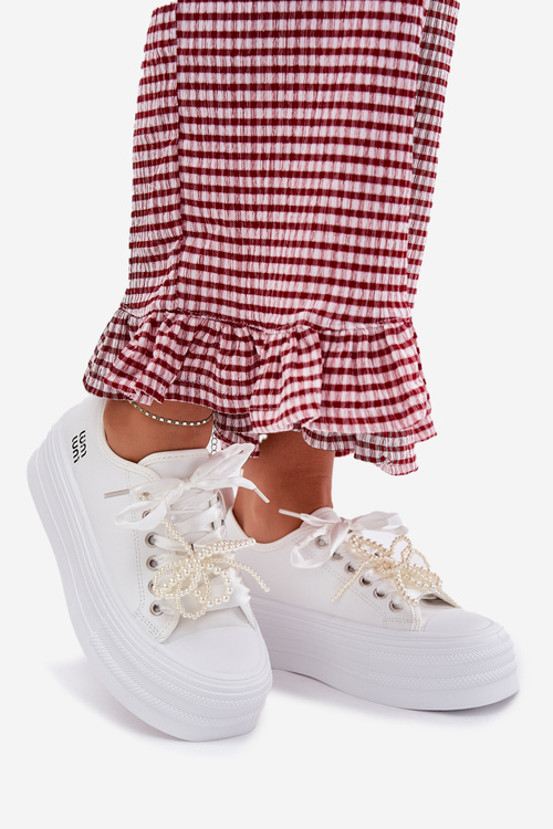 Women's Platform Sneakers With Decorative Lacing White Tivora