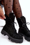 Suede Lace-Up Boots with Faux Fur Workery Black Frendo