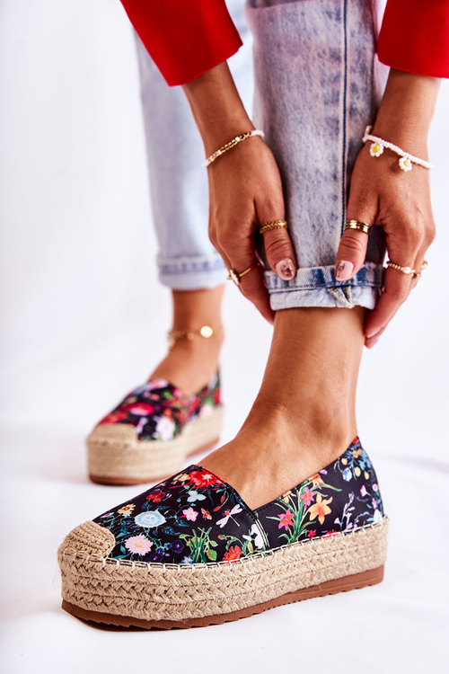 Fashionable Slip-On Espadrilles In Flowers Black Morice