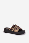 Ladies Sandals On Platform And Low Wedge With Decorative Detail Zebra Black-Beige Saqesse