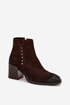 Women's Ankle Boots Made of Natural Suede on Heel Zazoo 1136 Chocolate