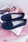 Women's Suede Leather Moccasins Navy Blue Lauren