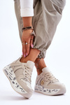 Sneakersy Damskie Skóra Masywna Platforma Beżowe Asturia