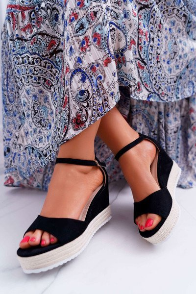 Women's Platform Heel Sandals Suede Black Delima