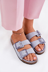 Women's sandals with buckles on cork sole blue Sercele