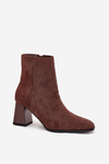 Women'S Ankle Boots Made Of Eco Suede With Heel Zipper Brown Zelita