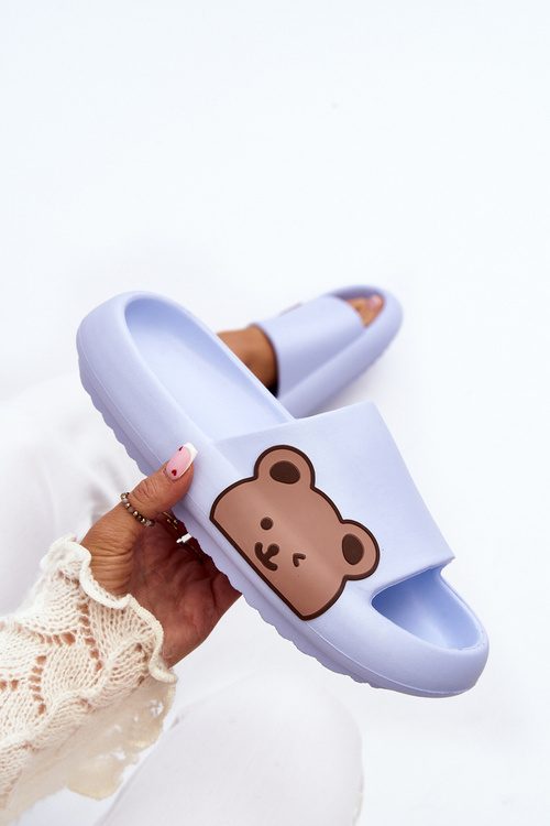 Women's Lightweight Foam Slippers with Teddy Bear Motif Blue Parisso