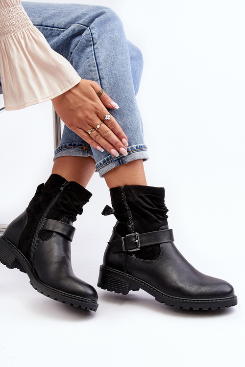 Women's Flat Heel Boots with Clasp Black Cillolis