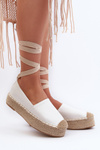 Women's White Lace-Up Platform Espadrilles with Braiding Tailesse