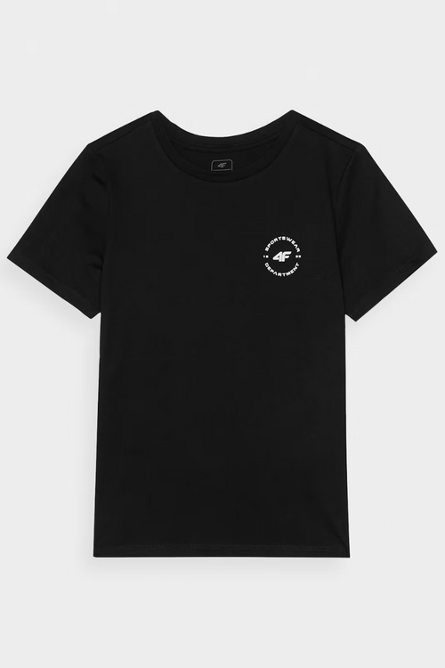Gładki Bawełniany T-shirt Chłopięcy Regular 4FJWAW24TTSHM1859-20S Czarny