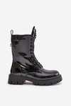 Lacquered Insulated Work Boots With Decoration Black Kelilea