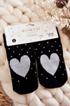 Women's Non-slip Socks In Hearts And Dots Black