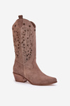 Suede Boots With Perforated Shaft Brown Zazoo 3609