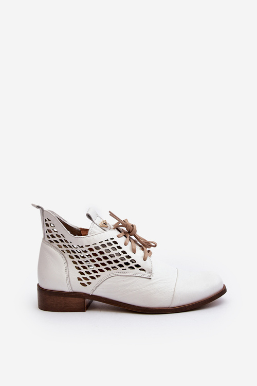 Zazoo 2878 Low Cut Out Leather Women's White Boots