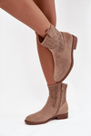Women's Flat Heeled Ankle Boots with Openwork Pattern S.Барски HY52-530 Beige