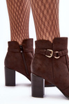 Women's Leather Boots On Heel With Buckle Brown Lasima