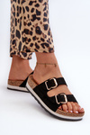 Women's Platform Sandals with Buckles Faux Suede Black Ursila