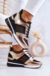 Buty Sportowe Sneakersy Wiązane Czarno-Złote Sharon