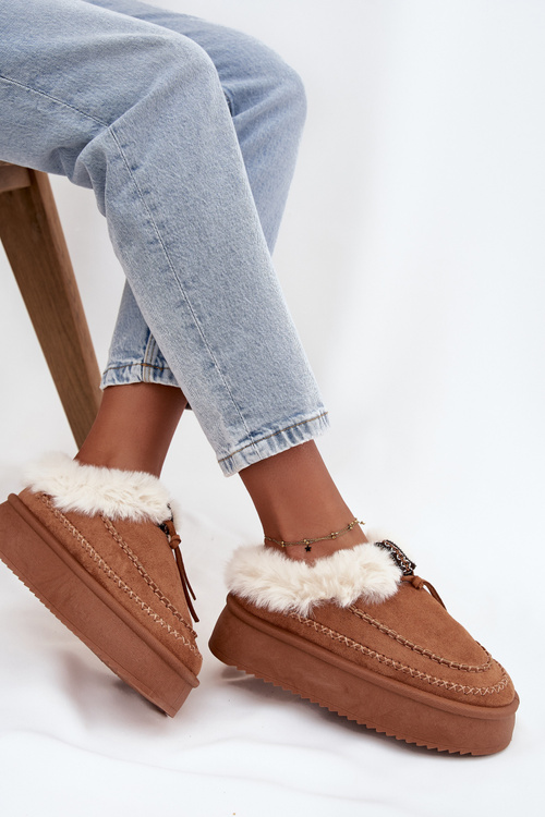 Women's Snow Boots On Platform With Fur And Stitching Camel Kellina