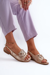 Elegant Women's Sandals with Gold Embellishment on Flat Heel Gold S.Barski KV27-053