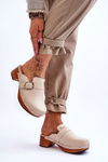 Women's Leather Slippers Clogs Beige Fanett